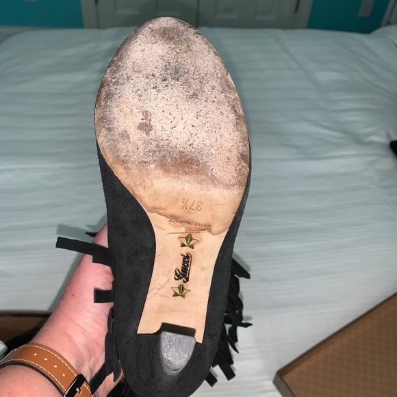 GUCCI Suede Fringe Trim Accent Lace-Up Ankle Boots Booties with extra heels! - Picture 6 of 8